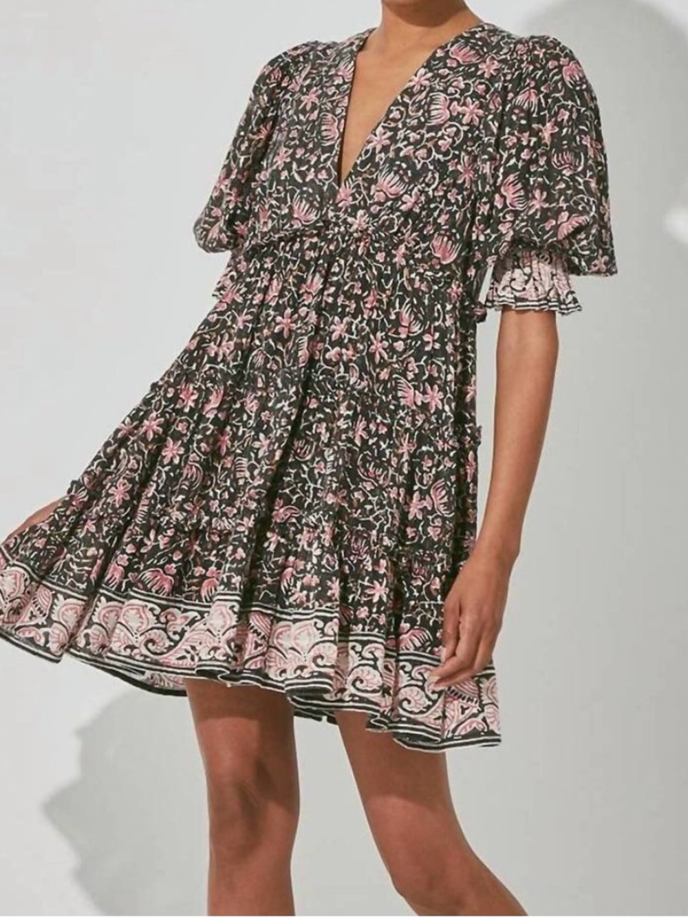 Cleobella Dress Womens Large Black Floral Lauren Mini Boho Cottagecore Coquette